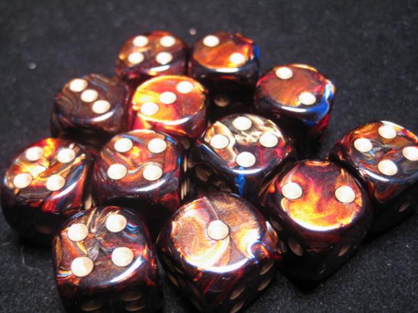 Chessex Dice Sets: Blue Blood/Gold Scarab 16mm d6 (12)