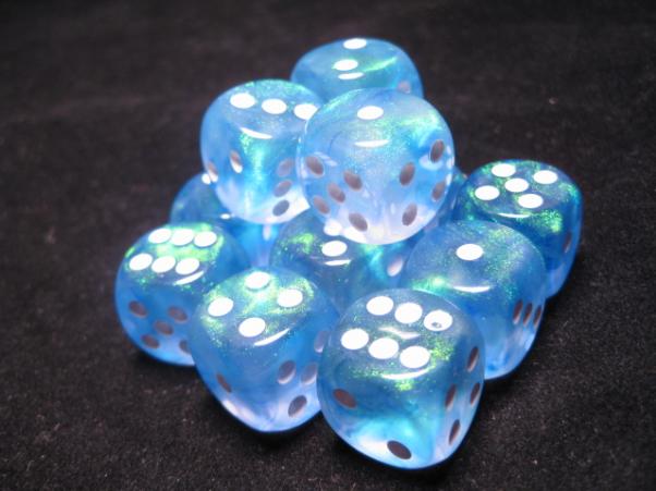 Chessex Dice Sets: Sky Blue/White Borealis 16mm d6 (12)