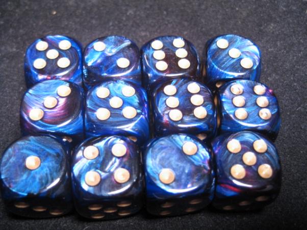 Chessex Dice Sets: Royal Blue/Gold Speckled 16mm d6 (12)