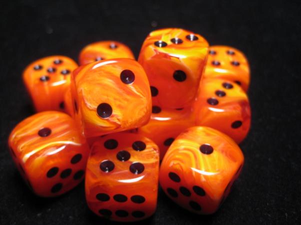 Chessex Dice Sets: Orange/Black Vortex 16mm d6 (12)