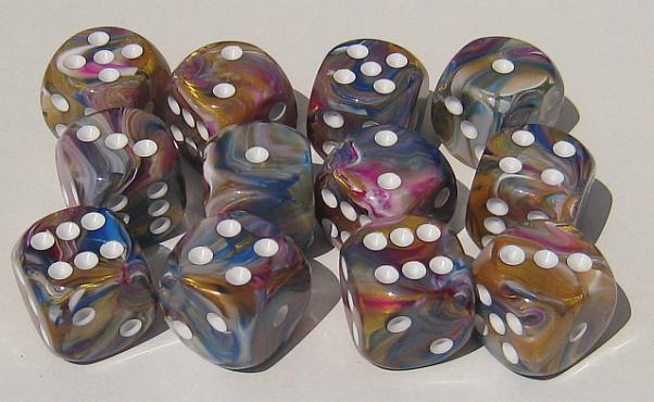 Chessex Dice Sets: Carousel/White Festive 16mm d6 (12)