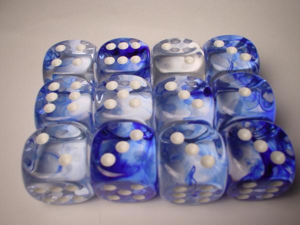 Chessex Dice Sets: Dark Blue/White Nebula 16mm d6 (12)