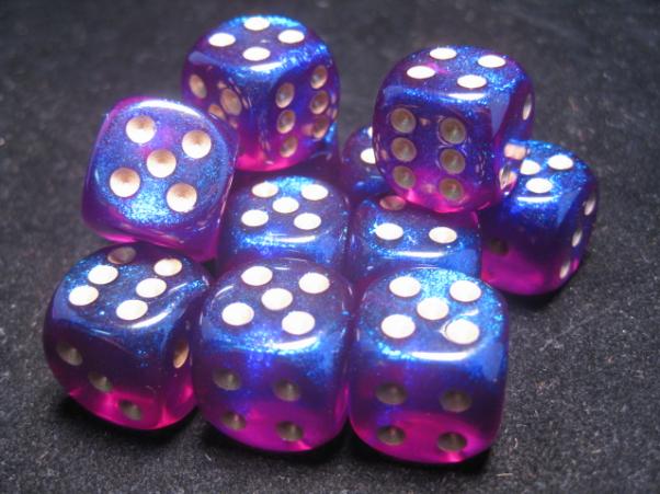 Chessex Dice Sets: Royal Purple/Gold Borealis 16mm d6 (12)