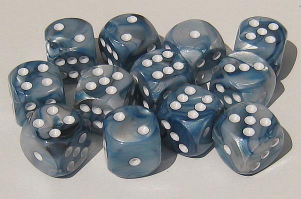 Chessex Dice Sets: Slate/White Lustrous 16mm d6 (12)