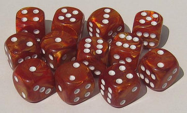 Chessex Dice Sets: Bronze/White Lustrous 16mm d6 (12)