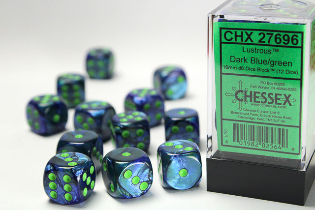 Chessex Dice Sets: Blue/Green Lustrous 16mm d6 (12)