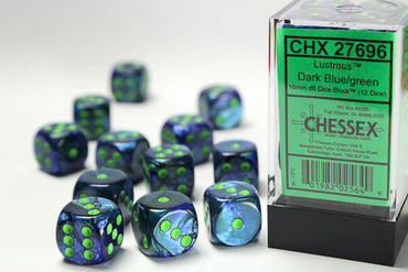 Chessex Dice Sets: Blue/Green Lustrous 16mm d6 (12)