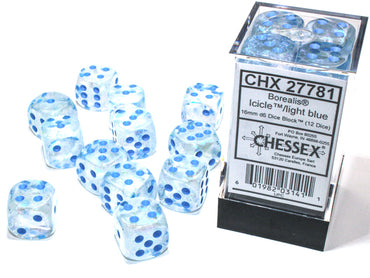 Borealis 16mm d6 Icicle/light blue Luminary Dice Block (12 dice)