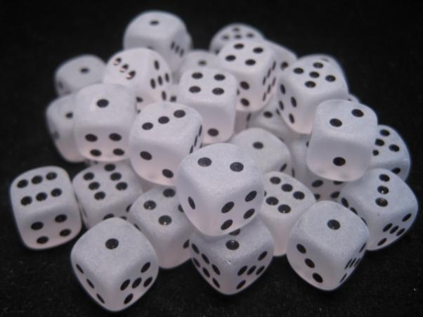 Chessex Dice Sets: Clear/Black Frosted 12mm d6 (36)