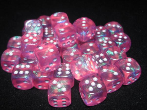 Chessex Dice Sets: Pink/Silver Borealis 12mm d6 (36)