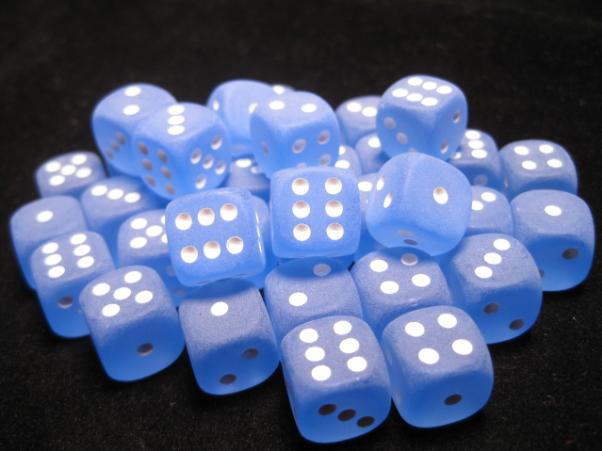 Chessex Dice Sets: Blue/White Frosted 12mm d6 PIP (36)