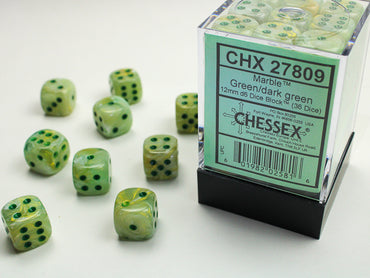 Chessex Dice Sets: Menagerie Green/Dark Green Marble 12mm d6 (36)