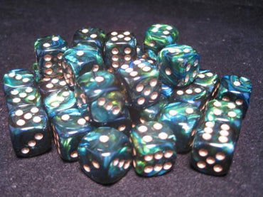 Chessex Dice Sets: Jade/Gold Scarab 12mm d6 (36)