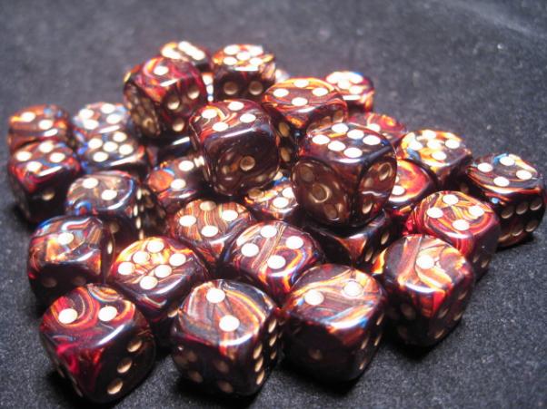 Chessex Dice Sets: Blue Blood/Gold Scarab 12mm d6 (36)