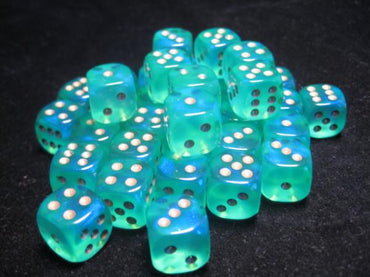 Chessex Dice Sets: Light Green/Gold Borealis 12mm d6 (36)