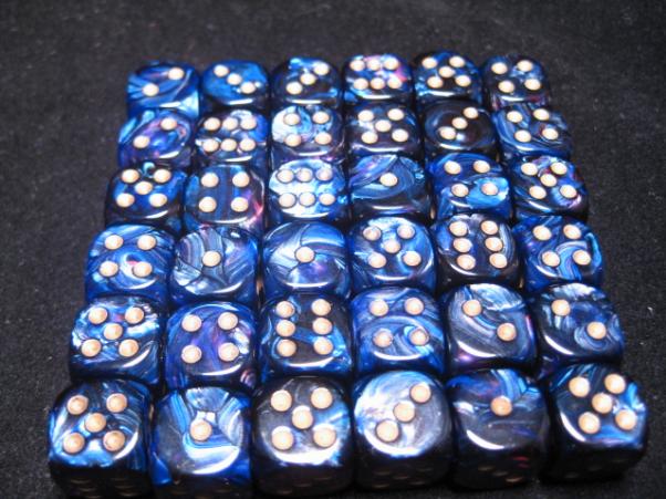 Chessex Dice Sets: Royal Blue/Gold Scarab 12mm d6 (36)