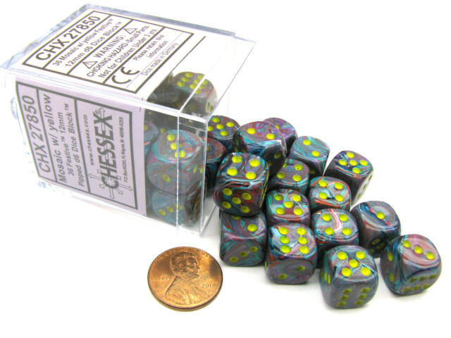 Chessex Dice Sets: Mosaic/Yellow Festive 12mm d6 (36)