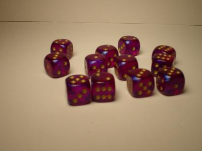 Chessex Dice Sets: Royal Purple/Gold Borealis 12mm d6 (36)