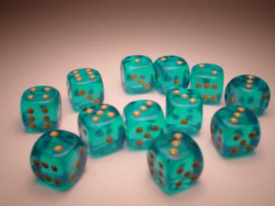 Chessex Dice Sets: Teal/Gold Borealis 12mm d6 (36)