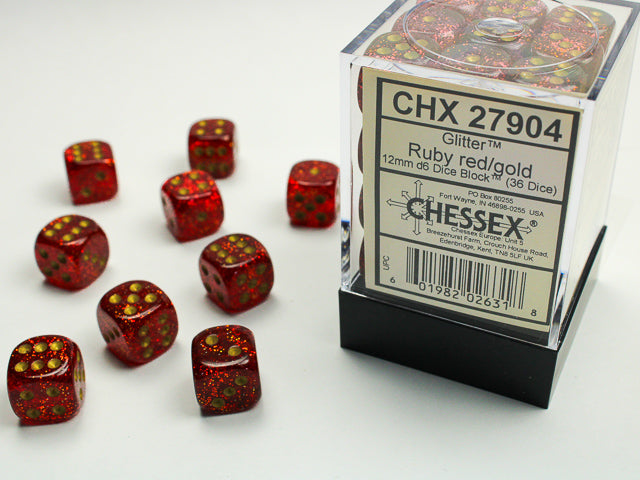Chessex Dice Sets: Glitter Ruby/Gold 12mm d6 (36)