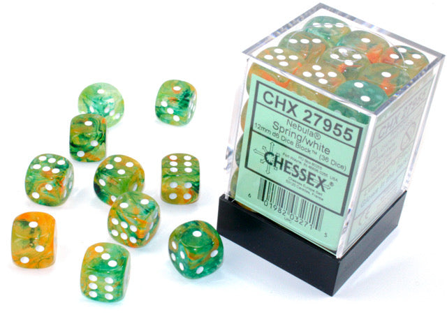 Chessex: Nebula 12mm d6 Spring/white Luminary Dice Set (36)