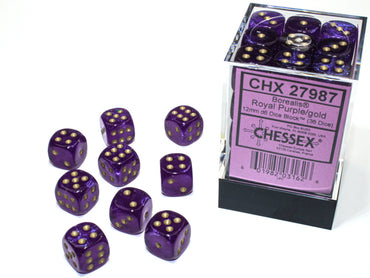 Borealis 12mm d6 Royal Purple/gold Luminary Dice Block (36 dice)