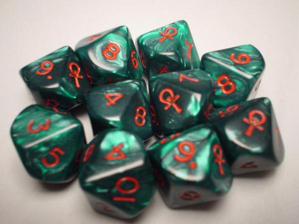 Chessex Special Icon Dice: Ankh Green/Red Pearlized d10 (10)