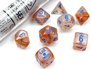 Chessex Lab Dice: Borealis Polyhedral Rose Gold/light blue Luminary 7-Die Set