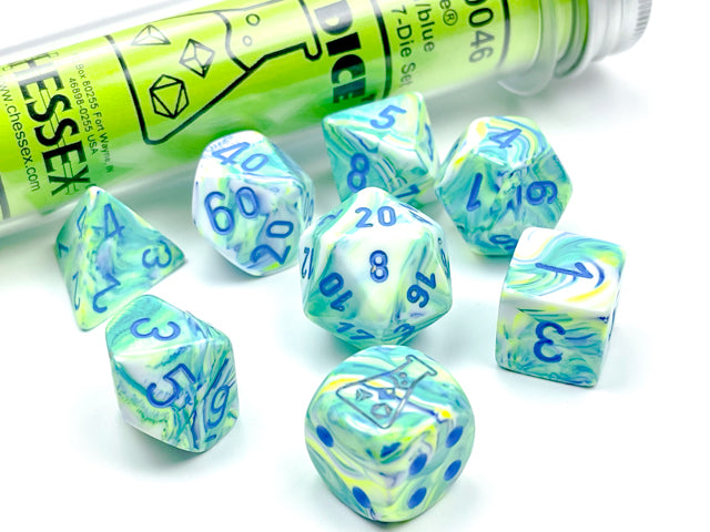 Chessex Lab Dice: Festive Polyhedral Garden/blue 7-Die Set