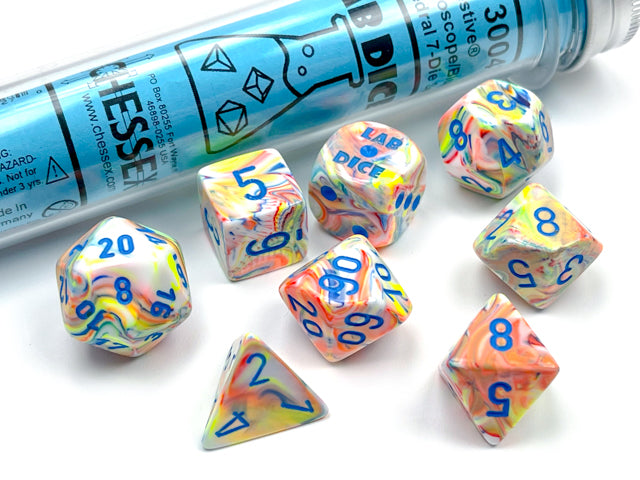 Chessex Lab Dice: Festive Polyhedral Kaleidoscope/blue 7-Die Set
