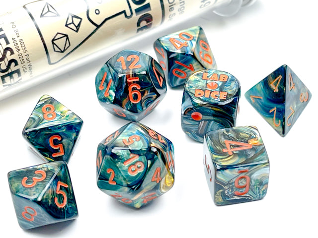 Chessex Lab Dice: Lustrous Polyhedral Alpestris/orange 7-Die Set