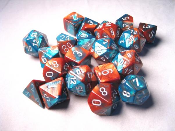 Chessex Bulk Dice Sets: Gemini #6 Copper-Teal/Silver Polys (20)