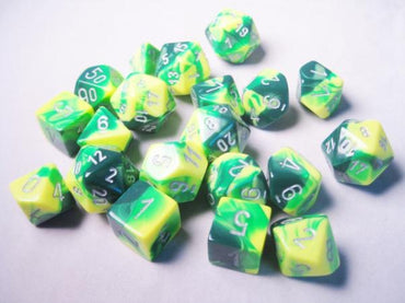 Chessex Bulk Dice Sets: Gemini #6 Green-Yellow/Silver Polys (20)