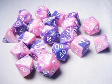 Chessex Bulk Dice Sets: Gemini #6 Pink-Purple/White Polys (20)