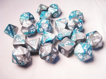 Chessex Bulk Dice Sets: Gemini #6 Steel-Teal/White Poly (20)