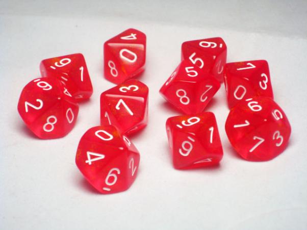 Chessex Dice Sets: Red/White Borealis d10 Set (10)