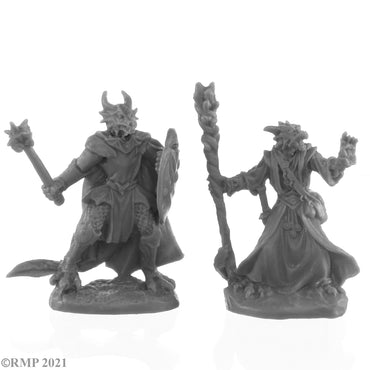Reaper Bones Black: Dragonfolk Wizard and Cleric