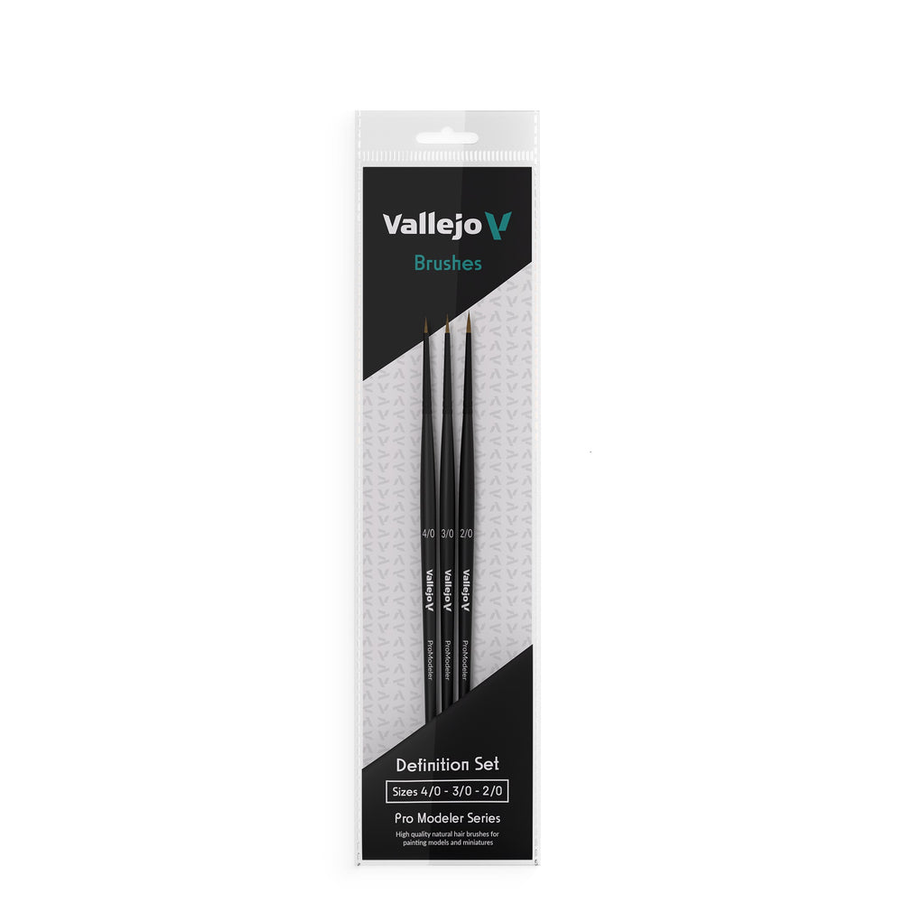 Vallejo: Brushes: Pro Modeler Natural Hair Definition Set (Sizes 4/0, 3/0 & 2/0)
